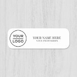 Elegant custom Logo Employee magnetic, safety pin Name Tag<br><div class="desc">Easily personalize this elegant Custom Safety Employee Pin with name, profession, job title and business logo. A simple and elegant business design in black and white colours fully customizable, sans-serif basic and modern fonts and a professional and clear look. Available with safety pin back or magnetic back fastener, with rounded...</div>