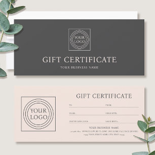 Elegant Custom Logo Gift Certificate Pink Grey