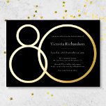 Elegant Custom Minimalist Black 80th Birthday Gold<br><div class="desc">Elegant Custom Minimalist Black 80th Birthday Gold Foil Invitation. Minimalist birthday invitation design, simple yet classy and elegant with real gold foil. Great for a black & gold themed party! This is a customizable template, if you need some help customizing it simply contact the designer by clicking on the 'Message'...</div>