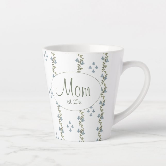Elegant Custom "Mom, est. 20xx" Simple Floral Mug  (Right)