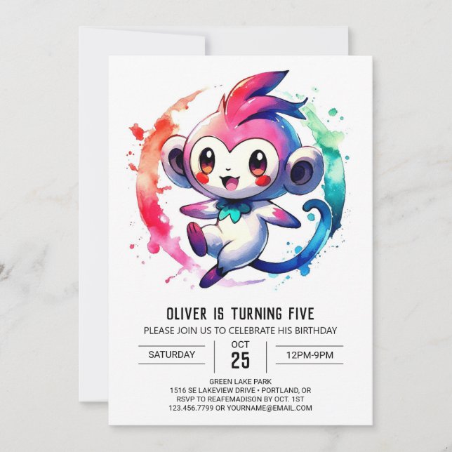 Elegant Custom Monkey Birthday Invitation (Front)