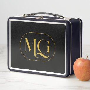 Elegant Custom Monogram Black Metal Lunch Box