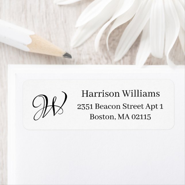 Elegant custom Monogram black white Return Address (Insitu)