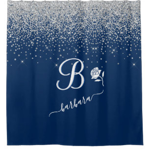 Elegant Custom Monogram Blue Silver Sparkle  