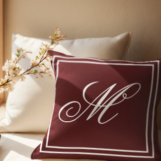 Elegant Custom Monogram Burgundy Throw Pillow