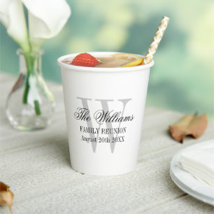 Elegant custom monogram family reunion party paper cups