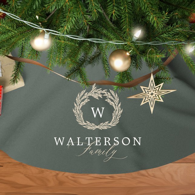 Elegant Custom Monogram Garland Wreath Family Name Brushed Polyester Tree Skirt (Elegant Custom Monogram Garland Wreath Family Name Brushed Polyester Tree Skirt)