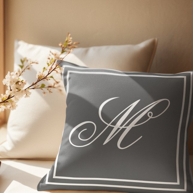 Elegant Custom Monogram Gray Throw Pillow (Creator Uploaded)