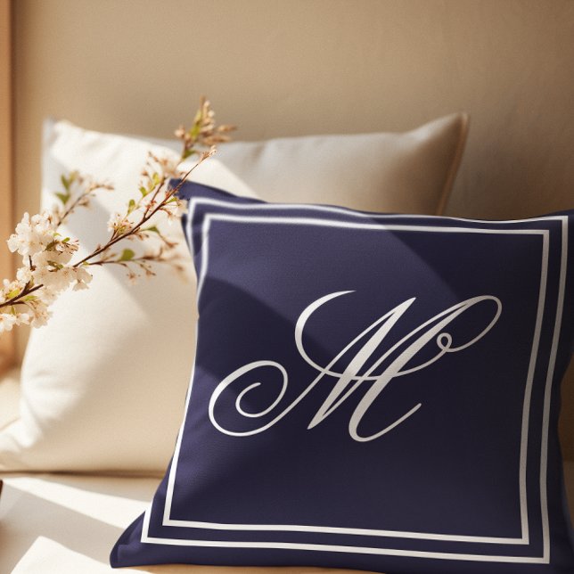 Elegant Custom Monogram Navy Throw Pillow (Creator Uploaded)