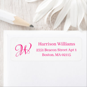 Elegant custom Monogram pink white Return Address