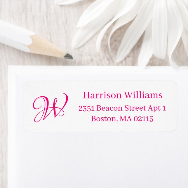 Elegant custom Monogram pink white Return Address (Insitu)