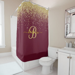 Elegant Custom Monogram Red Gold Sparkle  
