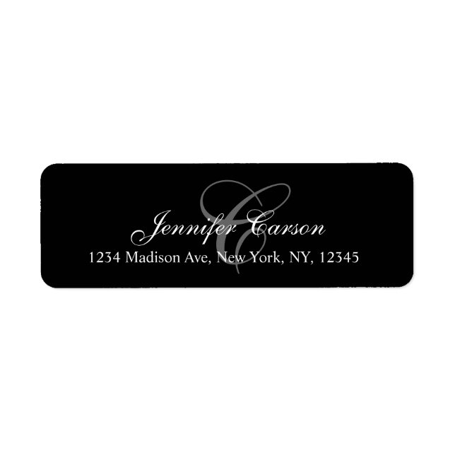 Elegant Custom Monogram Return Address Label Black (Front)