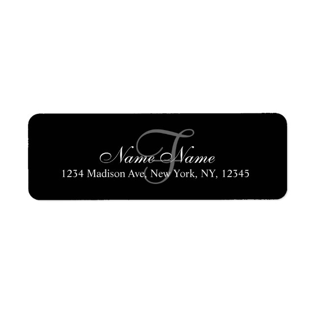 Elegant Custom Monogram Return Address Label Black (Front)