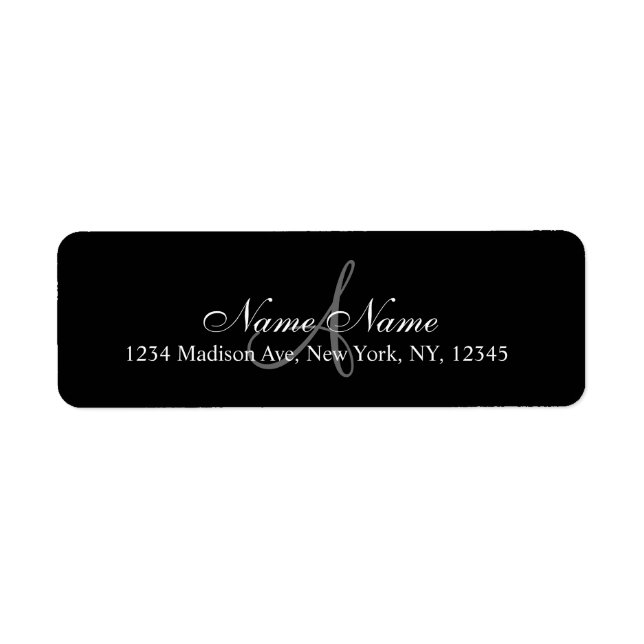 Elegant Custom Monogram Return Address Label Black (Front)