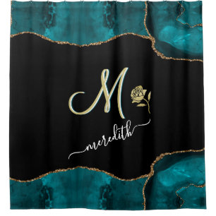 Elegant Custom Monogram Teal Black Gold
