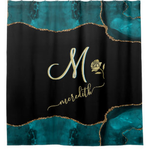 Elegant Custom Monogram Teal Black Gold Shower Cur