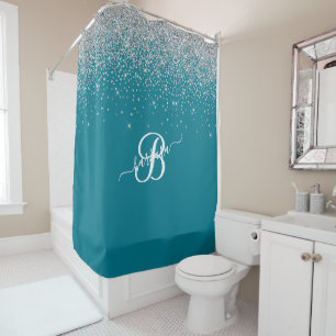 Elegant Custom Monogram Turquoise Silver Sparkle  