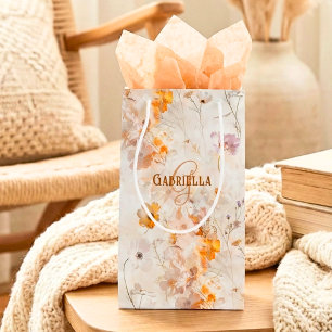 Elegant Custom Monogram Watercolor Floral Small Gift Bag