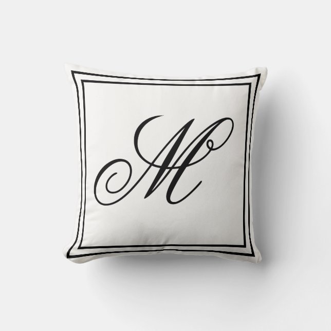 Elegant Custom Monogram White Throw Pillow (Front)