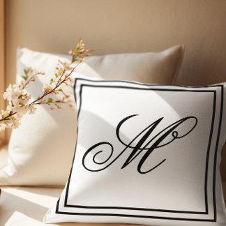 Elegant Custom Monogram White Throw Pillow