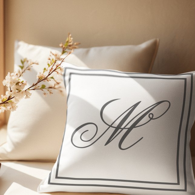 Elegant Custom Monogram White Throw Pillow (Creator Uploaded)