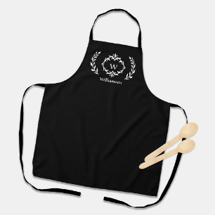 Elegant Custom Monogrammed Crest Logo Black White  Apron