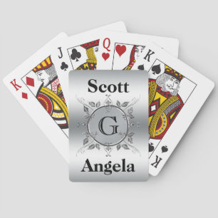 Elegant Custom Monogrammed Metal Look Personalized Playing Cards