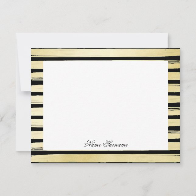 Elegant custom name black gold foil paint striped card (Front)