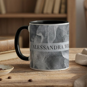 Elegant Custom Name Black Grey Tulle Toile Rufle Mug