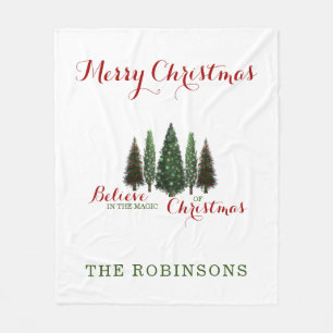 Elegant Custom Name Christmas Trees Fleece Blanket
