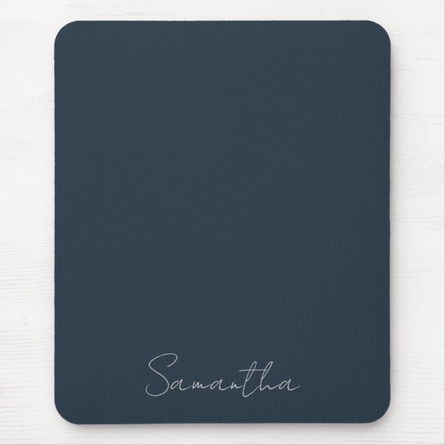 Elegant Custom Name Dark Blue Mouse Pad (Front)