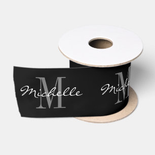 Elegant custom name monogram black Christmas Satin Ribbon