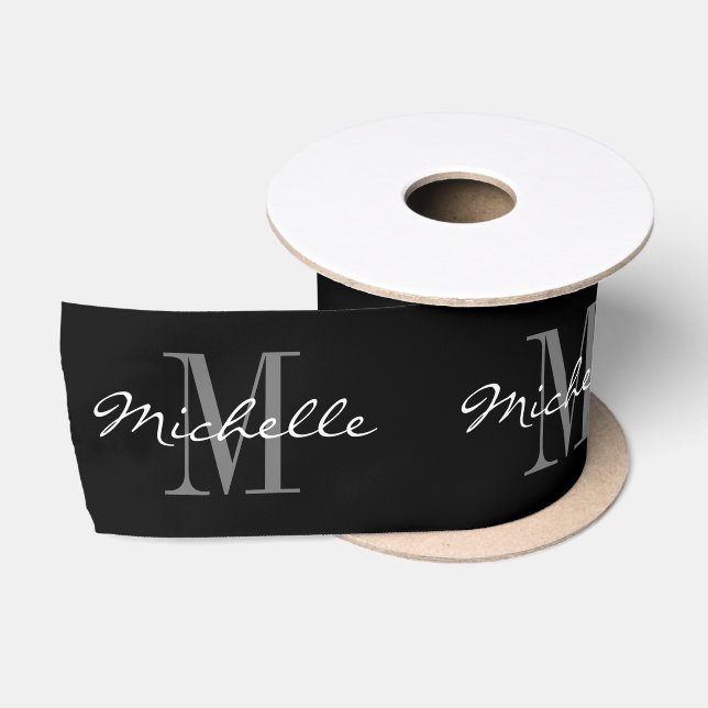 Elegant custom name monogram black Christmas Satin Ribbon (Spool)