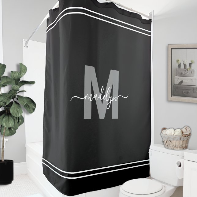 Elegant Custom Name Monogram Black White (Elegant Custom Name Monogram Black White Shower Curtain)