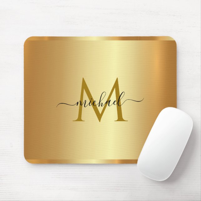 Elegant Custom Name Monogram Initial Template Gold Mouse Pad (With Mouse)