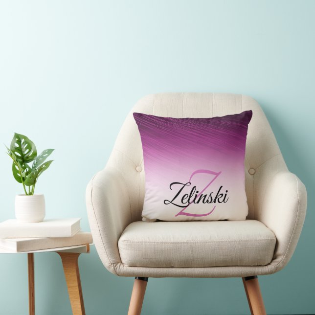 Elegant Custom Name Monogram Purple Ombre Streaks Throw Pillow (Chair)