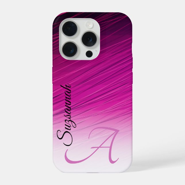 Elegant Custom  Name Monogram Purple Streaks iPhone Case (Back)