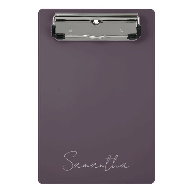 Elegant Custom Name Purple Taupe Mini Clipboard (Front)