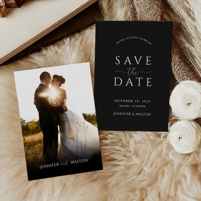 Elegant custom names black wedding save the date invitation (Creator Uploaded)