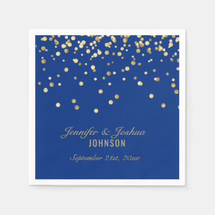 Elegant Custom NAVY BLUE Gold Confetti Wedding Napkin