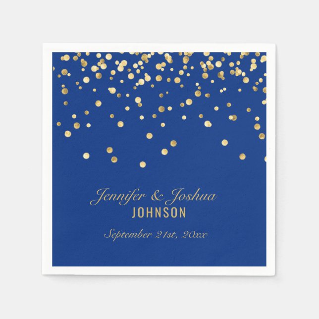 Elegant Custom NAVY BLUE Gold Confetti Wedding Napkin (Front)
