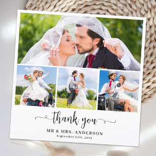 Elegant Custom Newlyweds 4 Photo Collage Wedding Thank You Card
