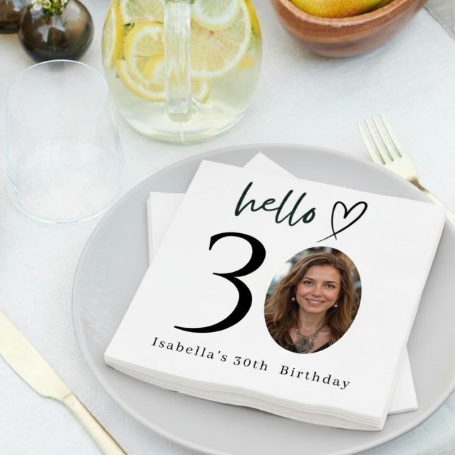 Elegant Custom Photo 30th Birthday Party Napkins (Creator Uploaded)