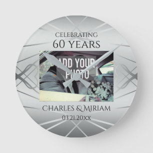 Elegant Custom Photo 60th Wedding Anniversary Gift Round Clock