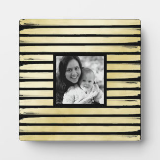 Elegant custom photo black gold foil paint striped plaque