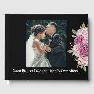 Elegant Custom Photo Black Wedding Guest Book