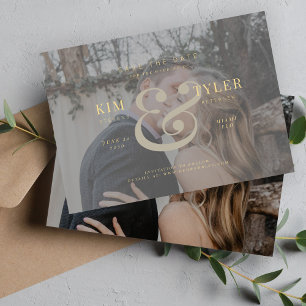 Elegant custom photo faux vellum modern wedding save the date