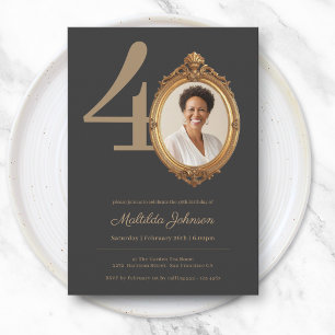 Elegant Custom Photo Gold 40th Birthday Invitation