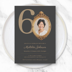 Elegant Custom Photo Gold 60th Birthday Invitation